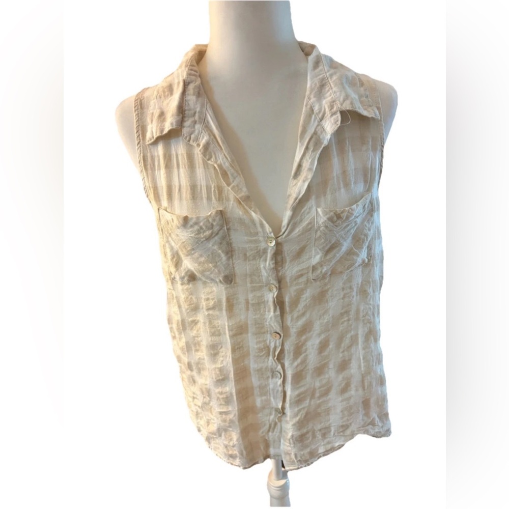 Just Living Linen Plaid Sleeveless Button Front Shirt Women’s Small